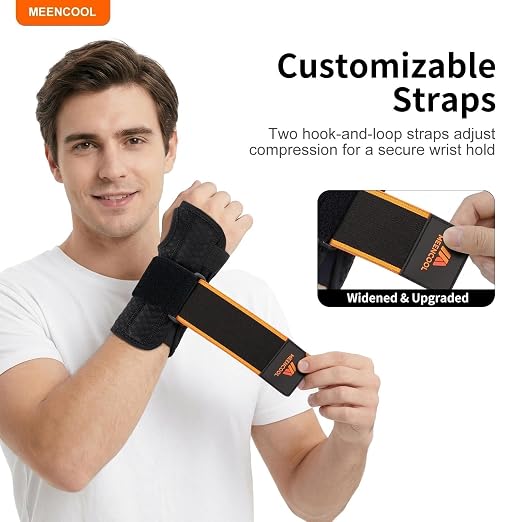 MEENCOOL Carpal Tunnel Wrist Brace Night Support with Splint for Right Hand | Adjustable Wrist Splint Men Women for Pain Relief – Support for Tendonitis, Arthritis, Sprain, Sleeping & Daily Use, Size S
