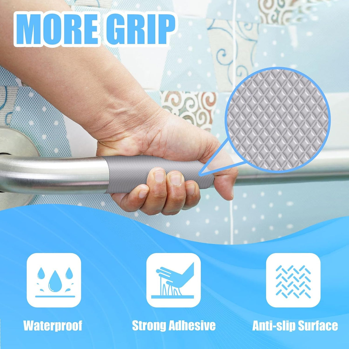 Rubber Grip Tape, Ultra-Thin Strong Adhesive Anti-Slip Waterproof Heat Resistant Wear-Resistant Cushion Pad, Making Handles or Contact Surfaces Safer, with Grip and Comfort (Gray, 4In x 10Ft)
