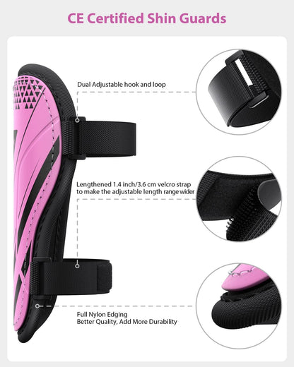Shin Guards Soccer Kids Youth, CE Certified Airsfish Shin Guard Protection Gear for 2-18 Years Old Boys Girls Teenagers High Impact Resistant Breathable Comfortable 1 Pair 4 Sizes