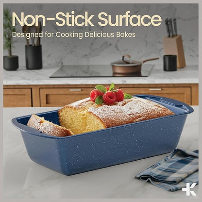 Nonstick Loaf Pan Set Pack of 2, 10.2" & 11" Large Baking Bread Pan, Oven Safe Up to 450°F, PFOA, PFOS, PTFE Free, Space Saving Stackable Design, Stain Resistant, Dishwasher Friendly, Blue Marble