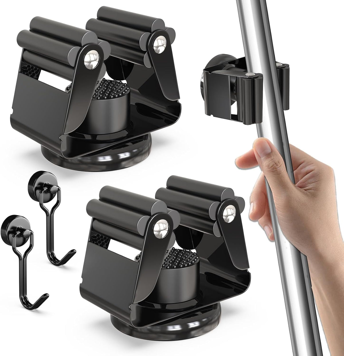 3-H Magnetic Broom Holder with Strong Magnetic Hook 4 Pack,Broom Holder Wall Mount for Garage Garden Shed Storage System Laundry Room Home Kitchen Organization