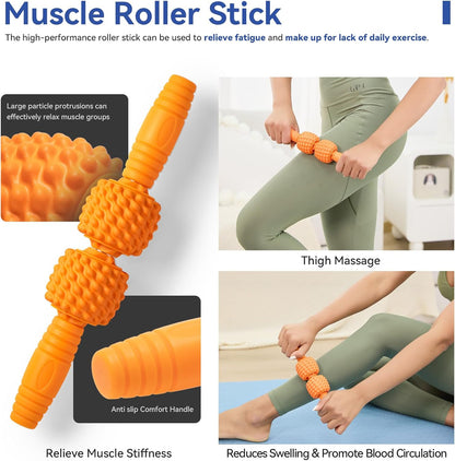 5 in 1 Foam Roller Set - Deep Tissue Foam Roller, Muscle Roller Stick, Massage Ball, Resistance Band for Physical Therapy & Deep Tissue Muscle Massage (Orange)