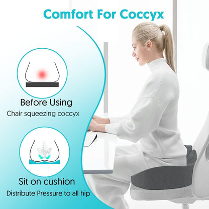 Seat Cushion for Office Chairs - Tailbone & Sciatica & Hip & Coccyx & Low Back Pain Relief Pillow - Memory Foam Pressure Relief Cushion for Long Sitting for Gaming, Compute, Desk Chair, Car Seat