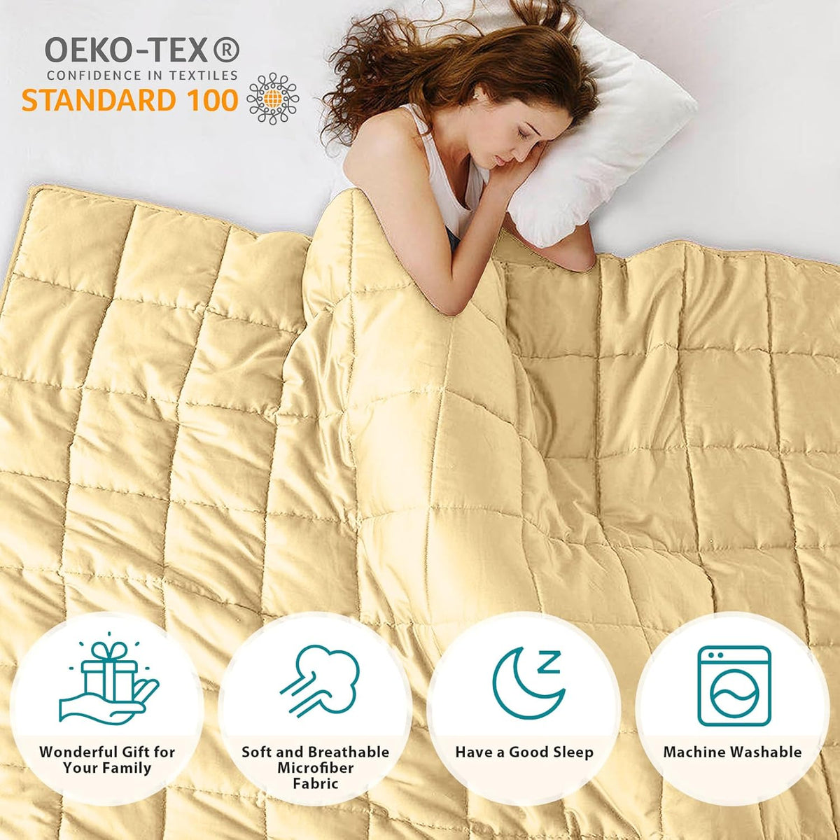 L'AGRATY Weighted Blanket - 60"x80", 20lbs Cooling Breathable Heavy Blanket with Glass Beads for Adult All-Season