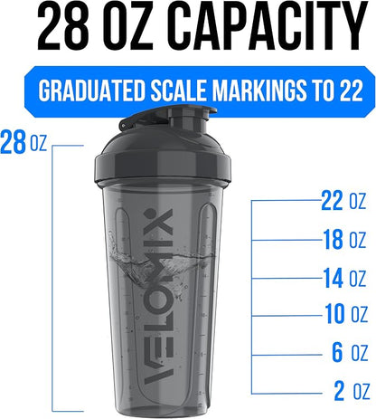 VELOMIX 6 Pack 28oz Protein Shaker Bottle for Protein Mixes, Elemental Mix | 6x Wire Whisk, Leak Proof Shaker Cups for Protein Shakes, Stackable, Dishwasher Safe, BPA Free, Pre Workout and Gym Ready