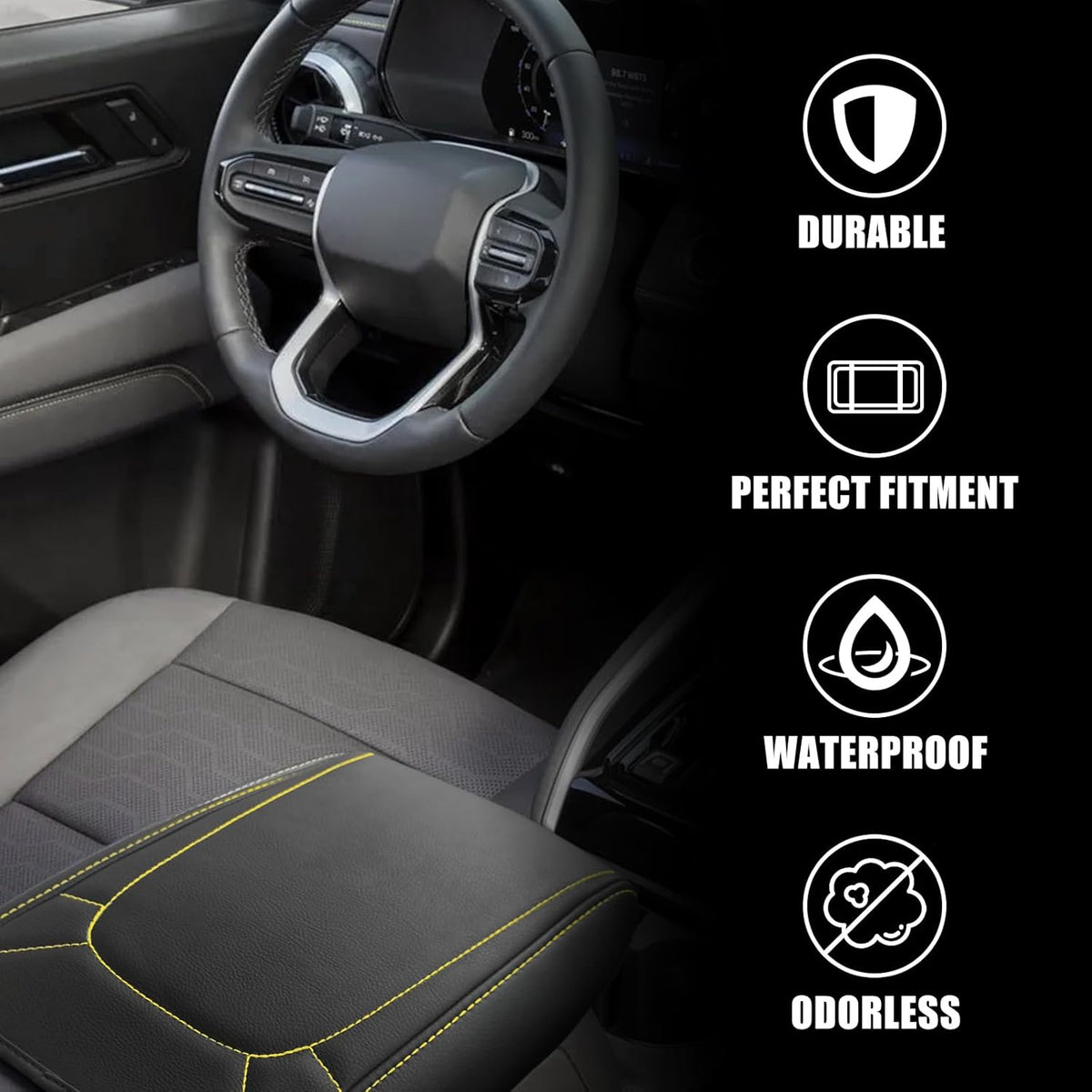 Muslogy Center Console Armrest Cover Compatible with Colorado/GMC Canyon 2023 2024 2025 ZR2 Z71 Trail Boss LT WT Elevation AT4 Denali AT4X Accessories Regular Thick(Yellow Stitching)