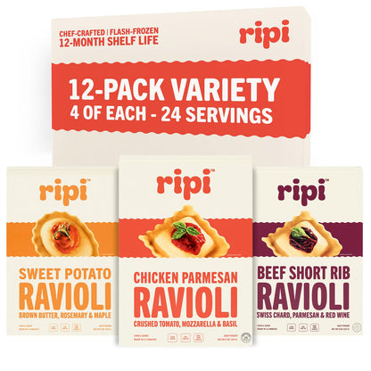 Ripi Frozen Ravioli – Frozen Pasta Meals – Chicken Parmesan, Braised Short Rib, Sweet Potato – Ready in Under 5 Minutes, 9oz Packs (12 Pack, Variety)