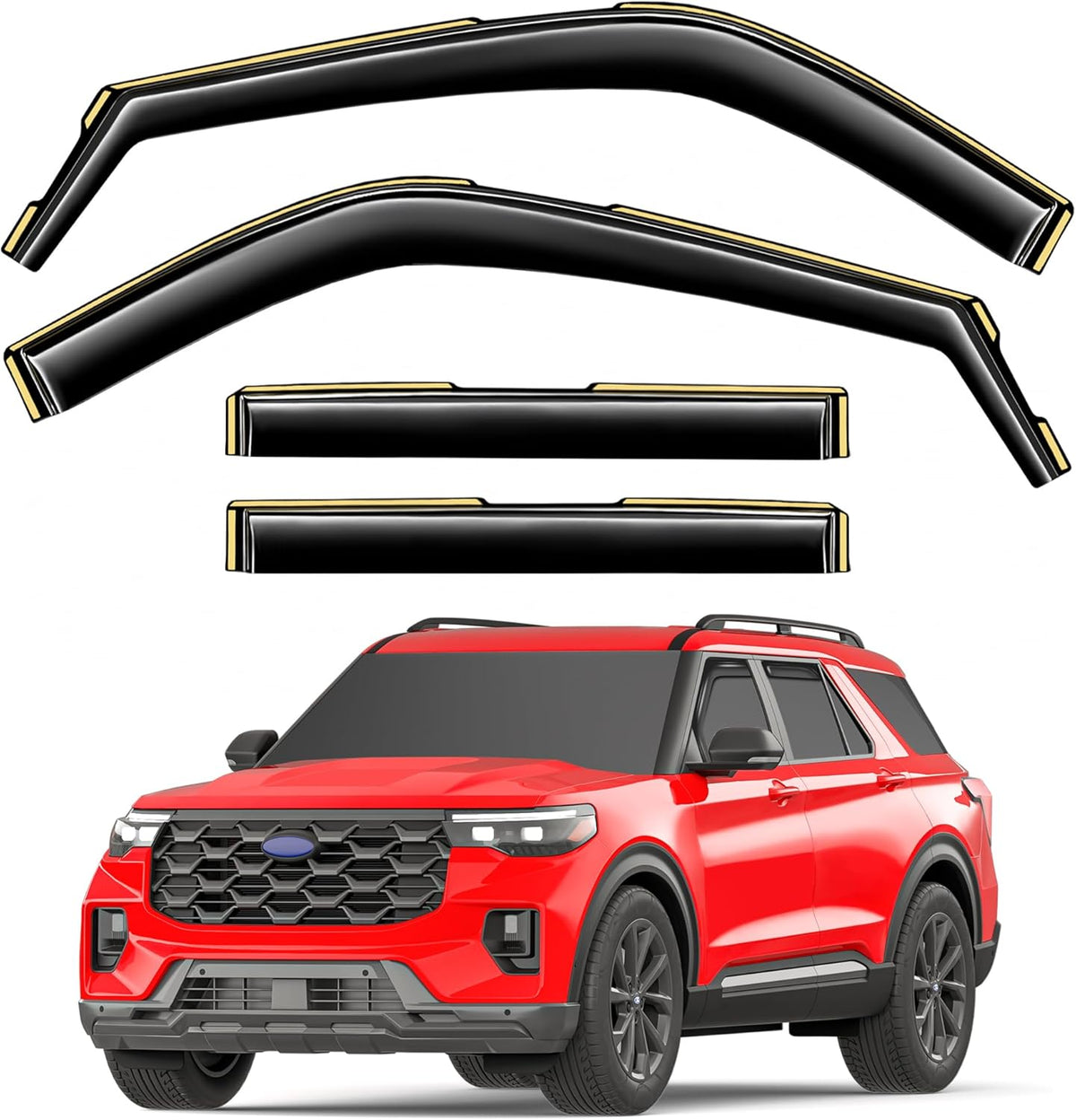 in-Channel Window Rain Guards Fit for Ford Explorer 2020 2021 2022 2023 2024 2025 Extra Durable Window Visors Window Deflectors Vent Visors Vent Shades Car Accessories-4 pcs 2-Q10