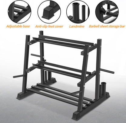 Dumbbell Rack, Bongkim Dumbbell Set with Rack Stand, Dumbbells Weights Rack for Home Gym, Weight Rack for Dumbbells, Kettlebells, and Weight Plates 1100LBS