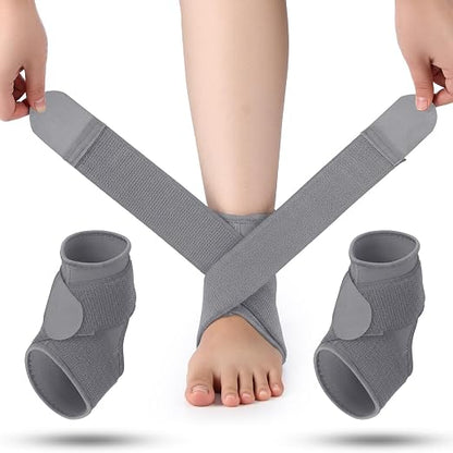 Honoson 2 Pcs Ankle Brace Kid Ankle Support Youth Neoprene Lace up Compression Sleeve Foot Brace Stabilizer with Adjustable Strap for Sport Sprained Plantar Fasciitis Achilles Tendonitis(Grey,L)