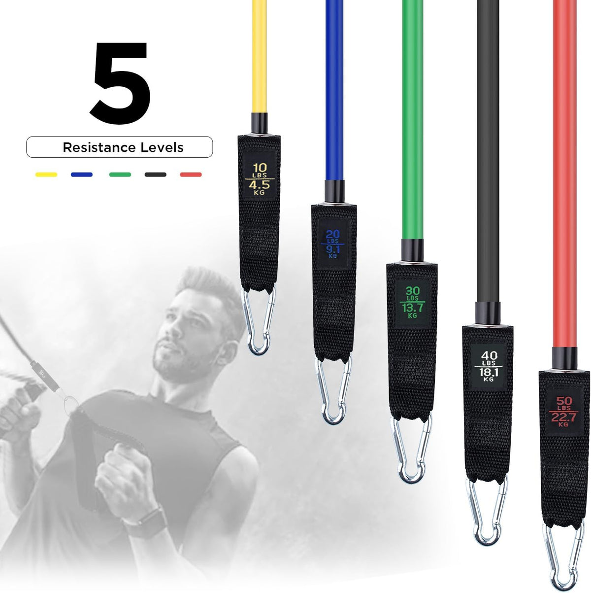 Resistance Bands, Simmgud Exercise Bands Set with Handles, Work Out Bands with Door Anchor, Ankle Straps for Strength Training, Physical Therapy, Home Gym for Men and Women, Yoga, Pilates 150 LBS