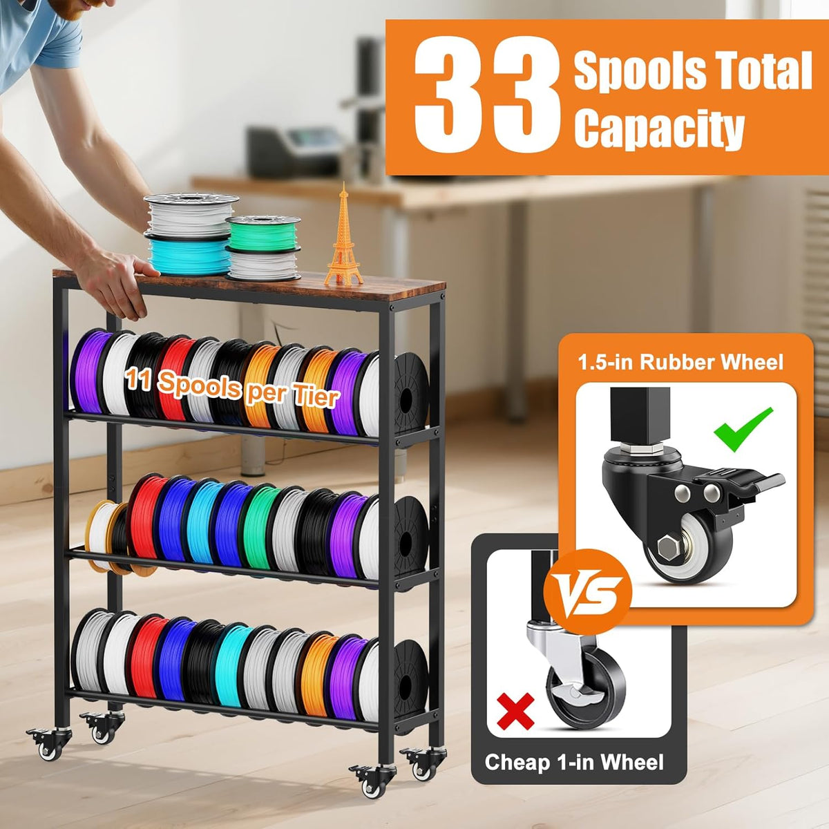 3D Printer Filament Rack Shelf, 4-Tier Filament Storage Cart with Storage Board, Metal Racks for Storage PLA/TPU/ASA/Nylon Filament, 3D Printer Accessories for Workshop Garage 3D Office Storage
