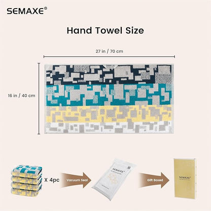 SEMAXE Hand Towels for Bathroom, 100% Cotton Towels with Hanging Loops, Soft and Absorbent, 4 Pack Hand Towel Set for Gym, Shower, Hotel and Spa, Decorative Checkered Towel