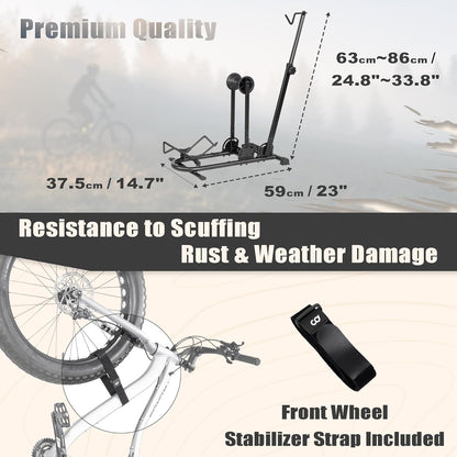 BIKE HAND Vertical Bike Stand - for Fat Bike Snow MTB Road Bikes with Max 5" Tire Width - Vertical & Horizontal Adjustable Bicycle Parking Rack with Seatpost Stabilizer - Wheel Sizes up to 29"