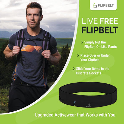 FlipBelt Zipper Running Belt, Waist Pack for Fitness and Running, US Company