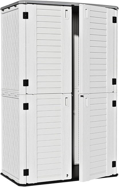 ZZM Large 67 Cu.ft Waterproof Storage Shed, Outdoor Storage Cabinet，Durable Resin Storage for Patio Furniture, Garden Tools, Pool Accessories, Mower Storage (White)