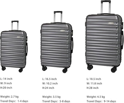 Luggage Sets 3 Piece(20/24/28)-Suitcase Set- Luggage with Wheels-PC + ABS Durable Lightweight Rotating hardshell suitcase 5PCS (Metallic Grey)…