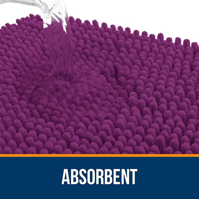 OLANLY Toilet Rugs U-Shaped 24x20, Extra Soft Absorbent Chenille Contour Bathroom Rugs for Toilet, Dry Quickly, Machine Washable, Non-Slip Bath Mat, Purple