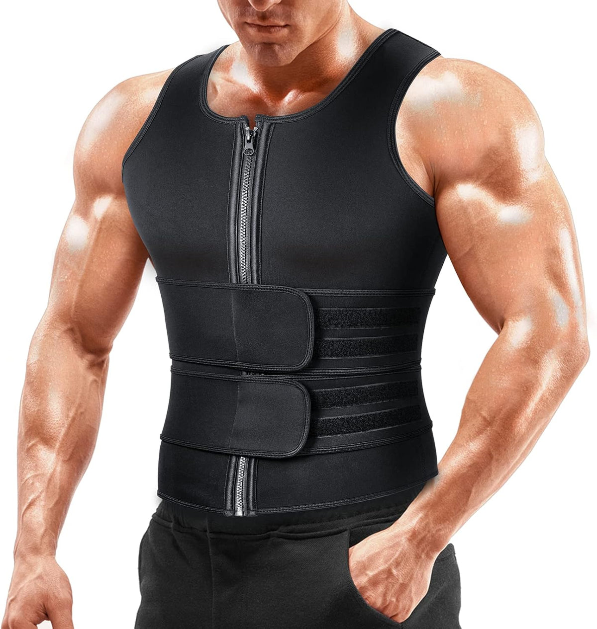 Sauna Vest Waist Trainer for Men - Mens Sauna Suit Double Sweat Belt Body Shaper for Gym Workout Exercise
