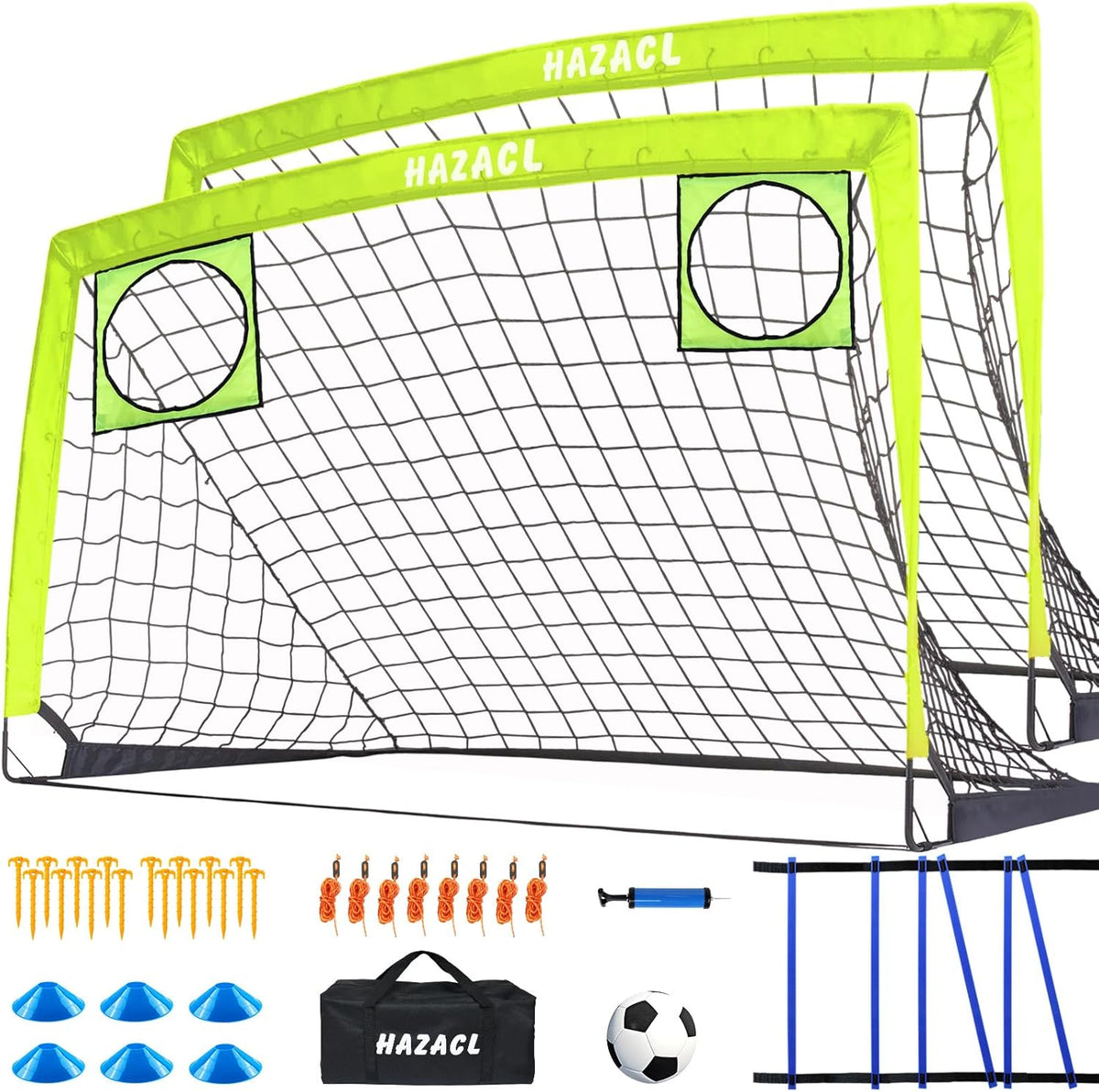 Kids Soccer Goal for Backyard, 6x4 9x5 FT Portable Soccer Nets Pop Up with Ball, Agility Ladder, Cones, Target & Carry Bag for Toddler Youth Outdoor Indoor Training Practice Sports Games Play