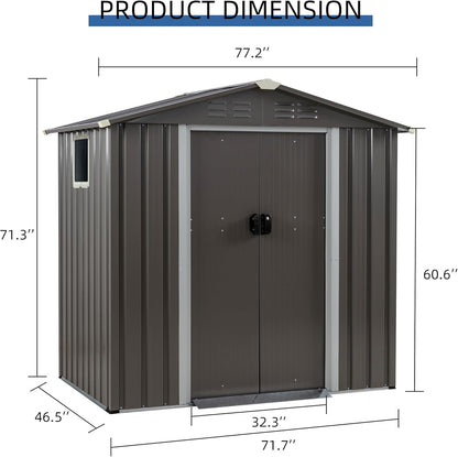 JYQAQA 6x4 FT Outdoor Garden Storage Shed,Waterproof Metal Garden Sheds with Lockable Double Door,Weather Resistant Steel Tool Storage House Shed forPatio,Lawn Gray