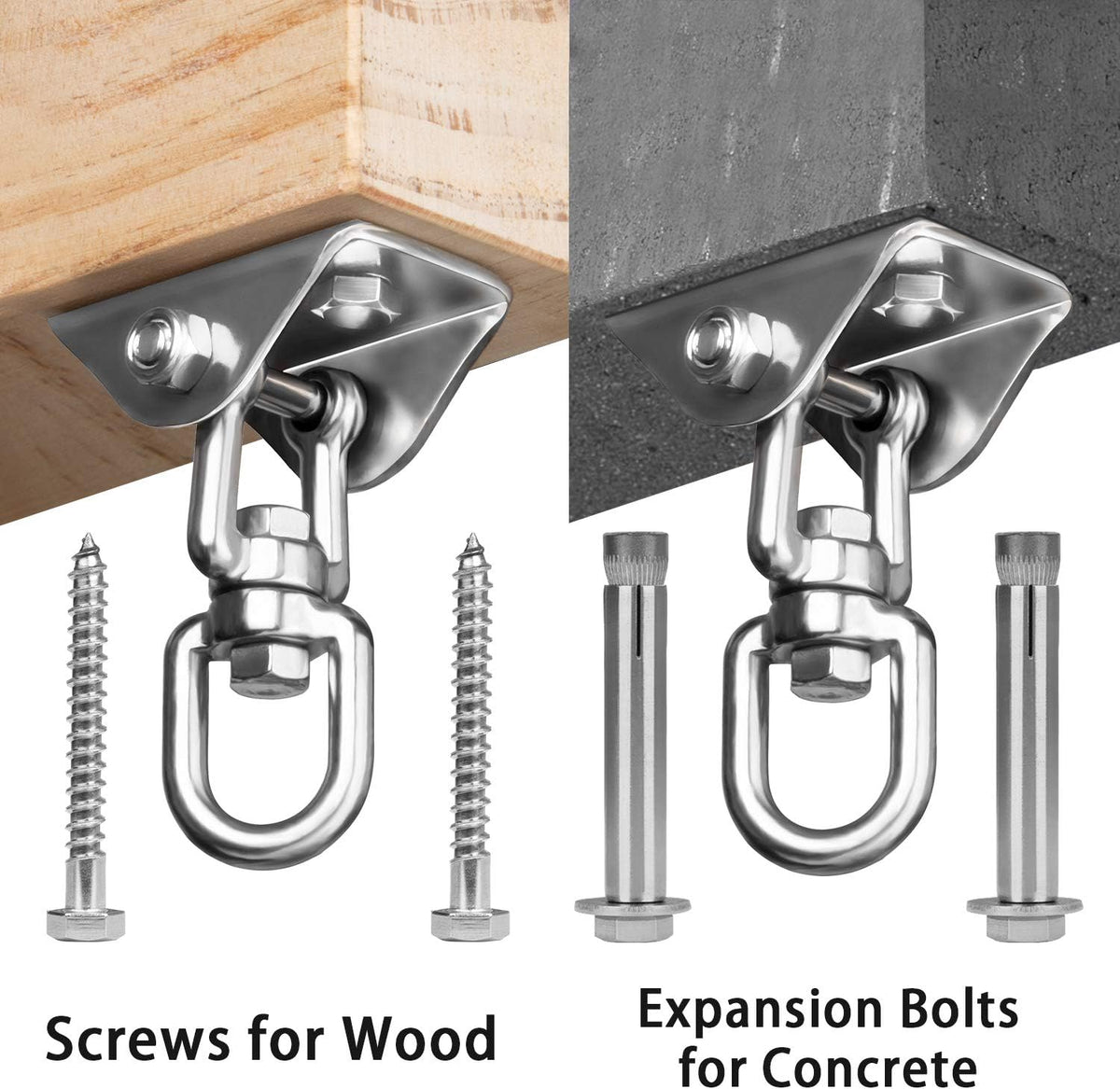 Heavy Duty Swing Hangers for Wooden Sets 2000 LB Capacity Hammock Hanger 360 Swivel Stainless Steel Swing Hardware Accessories 2 Packs for Porch Playground Yoga Heavy Bag