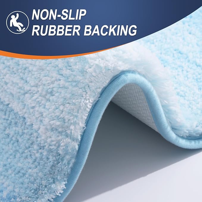 OLANLY Bathroom Runner Rugs Mat 47x20, Extra Soft Absorbent Microfiber Bath Rugs, Rubber Backing, Quick Dry, Washable Long Bath Mats for Bathroom, Tub and Shower, Home Decor Accessories, Sky Blue