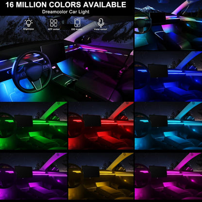 Dream+Color Acrylic Interior Car LED Strip Light with Wireless APP, RGB 14 in 1 with 175 inches 593 Neon Ambient Lighting Kits, Dynamic Chasing Music Sync LEDs Fiber Optic Strip Lights for Car