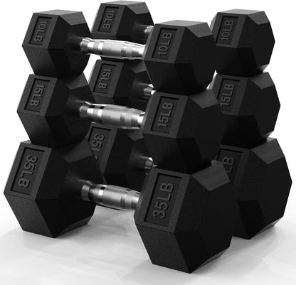 PAPABABE Hex Dumbbell Set 45-550 lb, Rubber Encased Home Gym Dumbbells, Weights Dumbbells for Women & Men, Hand Weight for Strength Training