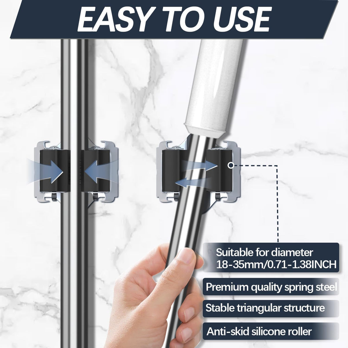 3-H Mop and Broom Holder Wall Mount 25 Pack, Broom Hanger Wall Mount for Garage Garden Shed Storage System Laundry Room Home Kitchen Organization up to 1.45 Inch(black)