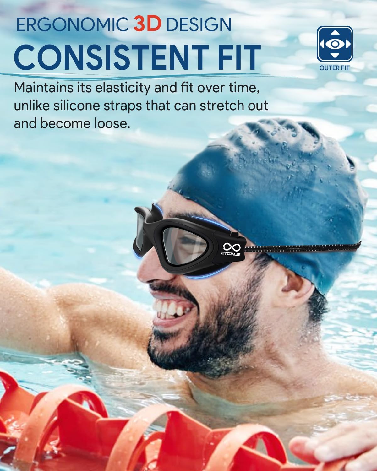 Swim Goggles, Polarized Adult Swimming Goggles Bungee Strap No Hair Pulling Anti-fog Pool Goggles for Men Women