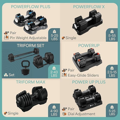 LifePro Adjustable Dumbbells, Single or 2pcs, Up to 55 lbs & 3-in1 option | Quick-change weight system with included rack — available in options from 2.5 to 55 lbs for every fitness level