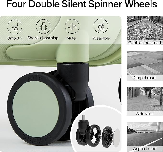 Hanke 3 Piece Luggage Sets with Spinner Wheels, Carry On Luggage Lightweight PC Hard Shell Suitcases TSA Luggage Rolling Checked Bag 20/24/28 Inch (Bamboo Green)