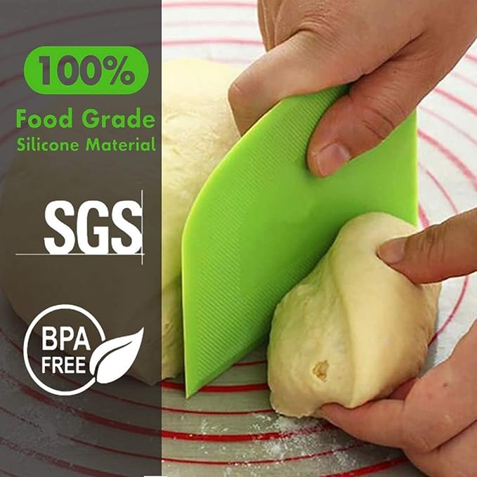 SURDOCA Dough Scraper Bench Scraper - 3P 13x7.9" Plastic Flexible Bowl Scraper, Sharp Edge & Angles Cake Scraper. Non-Slip Bakeware Decorating Tools Sculpting & Modeling Tools - Pink+White+Pink