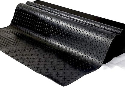 Boshen 7.5Ft x 17Ft Garage Floor Mat 2.5mm Thickened Rubber Flooring Roll 127.5sqft Diamond Plate PVC Rubber Trailer Mat Non-Slip Floor Protector Mat for Garage Warehouse Basement Trailer- Black