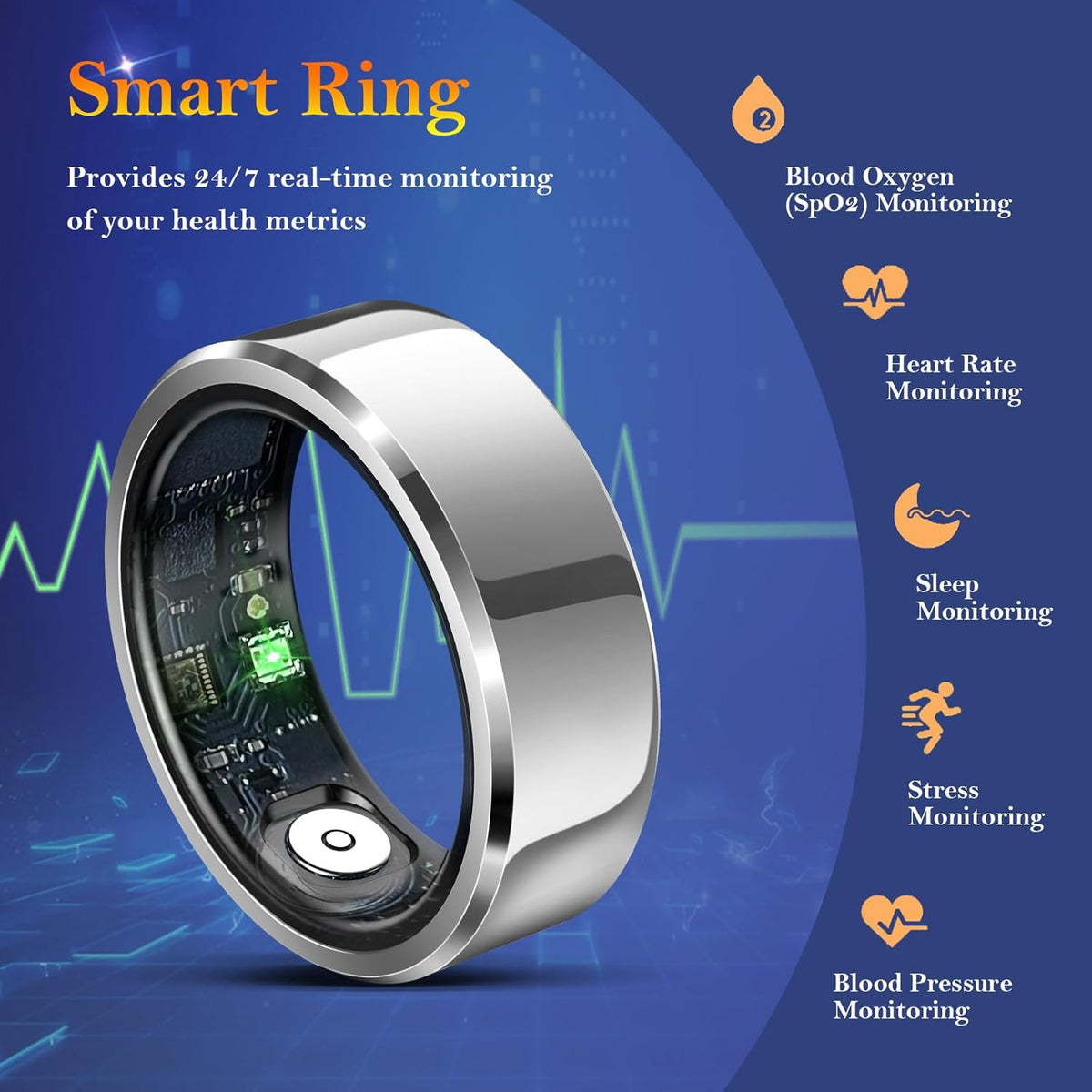 Smart Ring for Women Men-Wearable Fitness Tracker with Sleep Tracking Heart Rate Healthy Monitor Ring Activity Monitoring Steps Calories