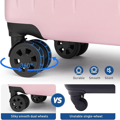 KYME Suitcase Hardshell With Double Spinner Wheels, PC+ABS TSA Lock Travel Luggage (Pink, 20" Carry On)