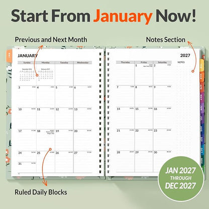 SUNEE 2027 Appointment Book, Quarter-Hourly, Weekly Monthly Planner, 6" x 8.3",Green Wildflower