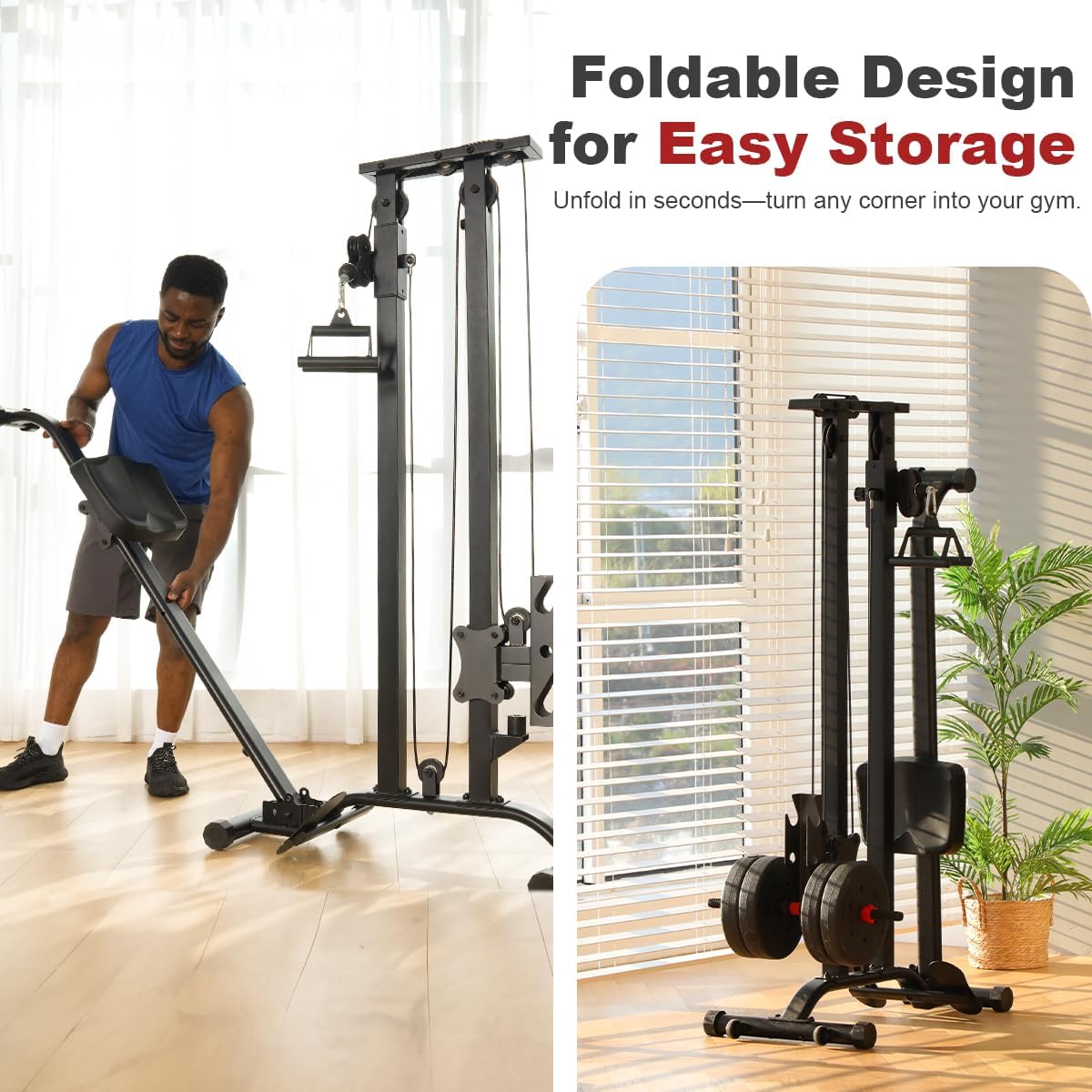 TOUSAINS Cable Machine Home Gym, 330 Lbs Plates Loaded Cable Crossover Machine, 2 in 1 Functional Trainer with Rowing Machine, Space Saving Design for Home Gym