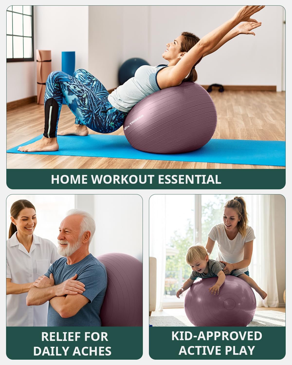 Trideer Yoga Ball – Anti-Burst Exercise Ball for Pregnancy, Office, Birthing, Stretching & Core Workout – Home Gym & Therapy