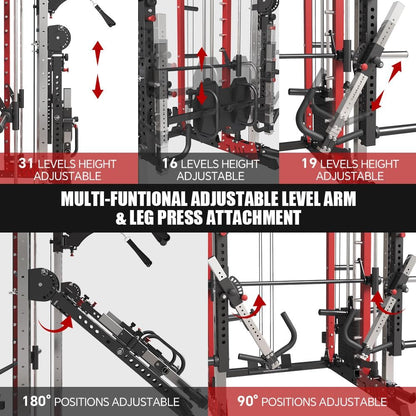 FAGUS Commercial Smithe Machine with 308lb Dual Weight Stacks, 4000LBS Power Cage Squat Rack with Lever Arm & Leg Press, Multi-Function Linear Bearing Cable Crossover Machine for Home Gym