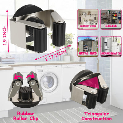 4 Pack Magnetic Mop Broom Holder, Heavy Duty Magnetic Mop Hanger for Refrigerators, Magnetic Mount Mop Broom Holder for Laundry Room Garage Kitchen Workshops Metal Shed