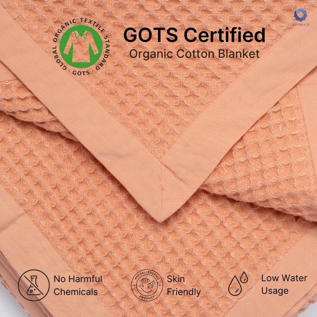 GOTS Certified Organic Cotton Waffle Weave Blanket, King Bed Blanket,108"X90" Cozy Throw Blanket for Couch, Modern Home Decor, Throw Blankets,Comfy Waffle Blanket, Soft Bed Blankets -Sun Bay