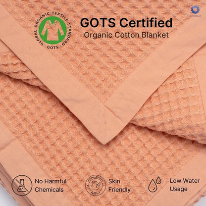GOTS Certified Organic Cotton Waffle Weave Blanket, King Bed Blanket,108"X90" Cozy Throw Blanket for Couch, Modern Home Decor, Throw Blankets,Comfy Waffle Blanket, Soft Bed Blankets -Sun Bay