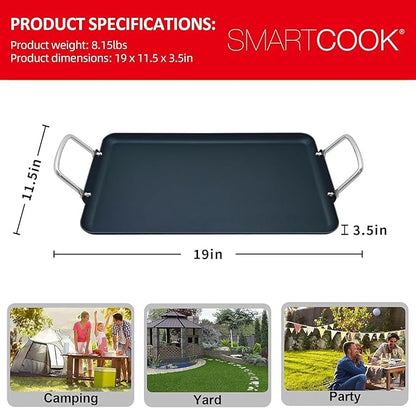 19inch Nonstick Double Griddle Pan, Comales para Tortillas Griddle Pan Burner Skillet with Handles for Stove Top - Coating & Heat Resistant for Frying, Searing, Grilling, Browning