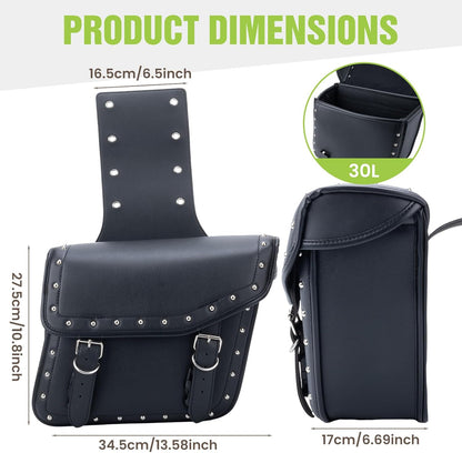 30L Motorcycle Saddlebags Water-Resistant PU Leather Storage for Harley Sportster Softail Dyna Honda Shadow, Quick-Install Design with Reinforced Straps, Universal Fit Large Capacity Luggage Bags