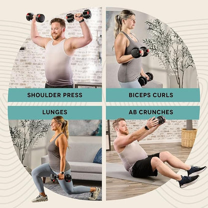 LifePro Adjustable Dumbbells, Single or 2pcs, Up to 55 lbs & 3-in1 option | Quick-change weight system with included rack — available in options from 2.5 to 55 lbs for every fitness level