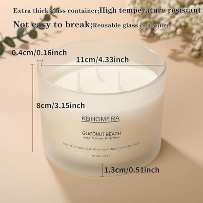 Scented Candle for Home, Coconut Vanilla Fall Candles, Soy Wax 12.4oz Large Capacity,3-Wick 70 Hours Burn,for Festival Luxury Gift,Sleep Decor Relaxation Ambience