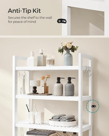 SONGMICS Over The Toilet Storage, 4-Tier Over Toilet Bathroom Organizer with Adjustable Shelves, 10.2 x 24.8 x 72.8 Inches, Space-Saving, Cloud White UBTS041W01
