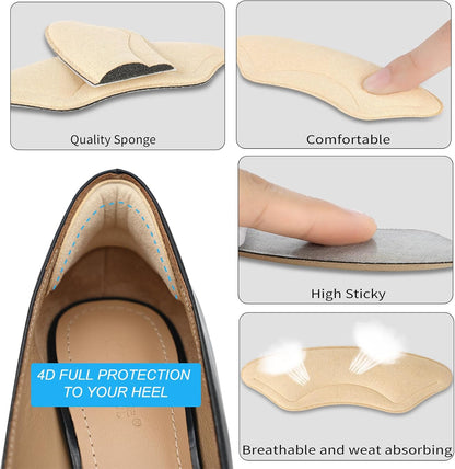 6 Pairs Comfowner Heel Cushion Pads, Comfort Shoe Grips Snugs for Big Shoes Loose Blisters and Pain, Protectors Liners Men Women